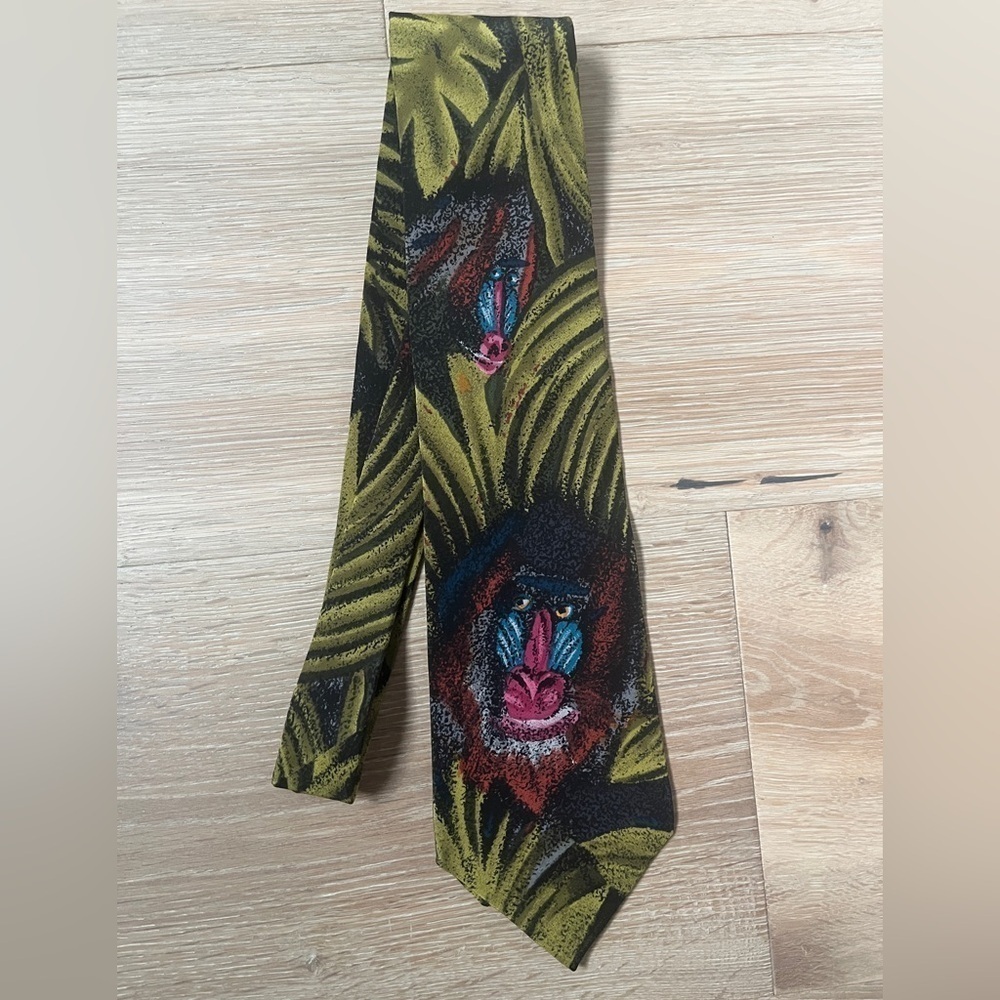 Vintage 1991 WWF World Wildlife Fund Mandril Old World Monkey Silk Necktie *I25